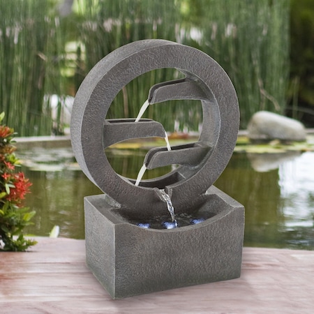 Pure Garden Round Cascade Fountain with 4 Tier Polyresin Waterfall with LED Lights 50-LG1218